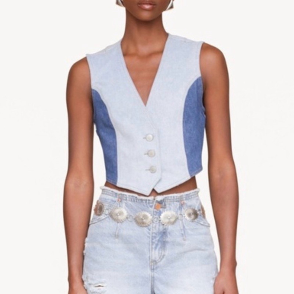 Avec Les Filles Terra Light Denim Cowgirl Western Ranch Rodeo Vest Size M